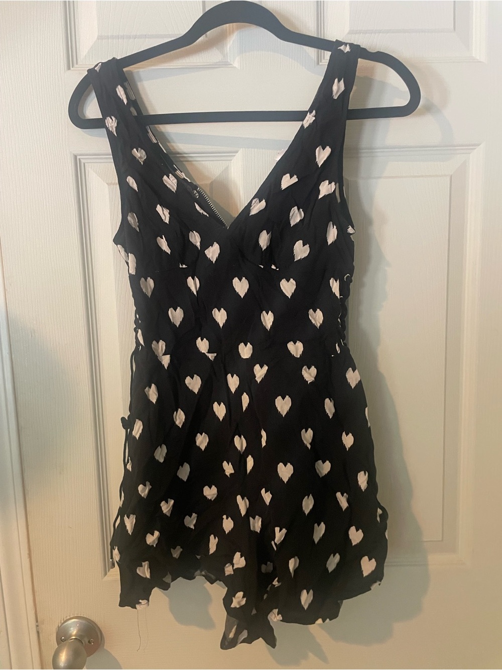 Black Romper with White Heart Print